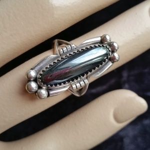 Vintage 70's Sterling Silver Hematite Ring Size 6